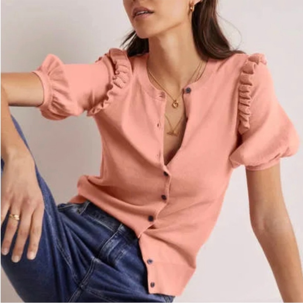 BOGO! Boden Frill Shoulder Cotton Cardigan Puff Sleeve Coral Size 4